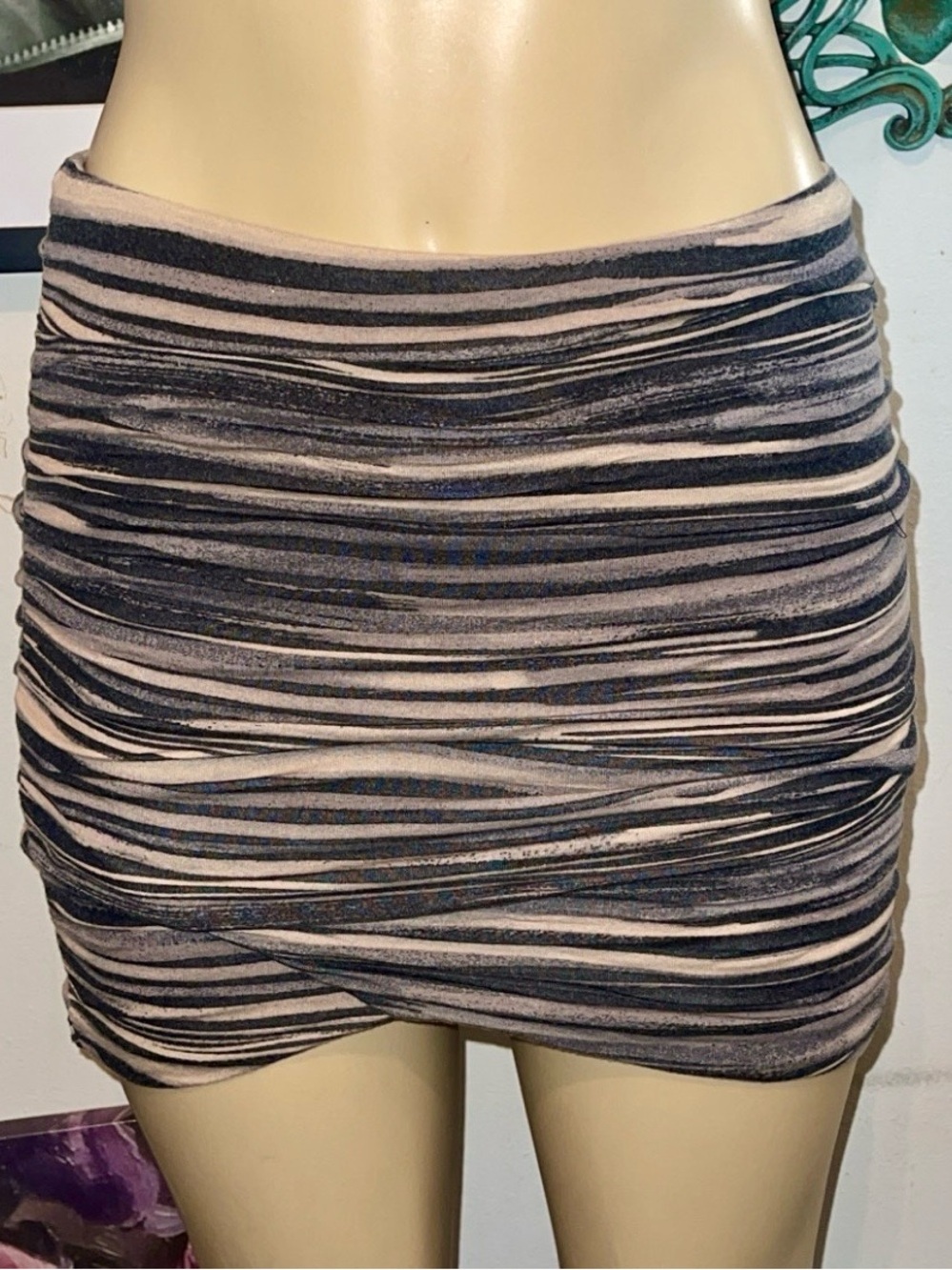 Free People Essential Scrunch Striped Mini Skirt Small Y2K